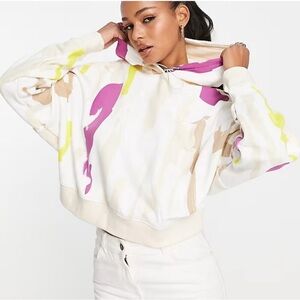 Adidas Originals x Thebe Magugu cropped hoodie in white with an all-over print